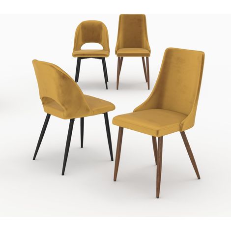 Pack 4 chaises en velours jaune - Pénélope