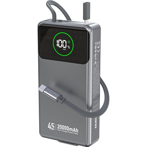 Dudao K31 Pro 45W 20000mAh Powerbank mit integriertem, einziehbarem USB-C-Kabel – Grau