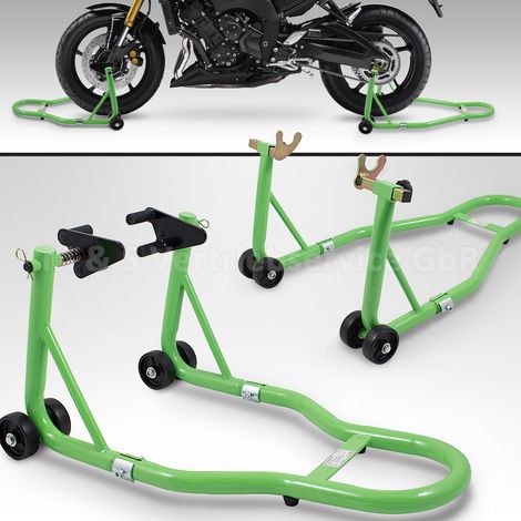Bituxx Motorradständer hinten & vorn Motorrad Montageständer Transportständer Grün Belastbar bis 250 kg pro Ständer (1/3)