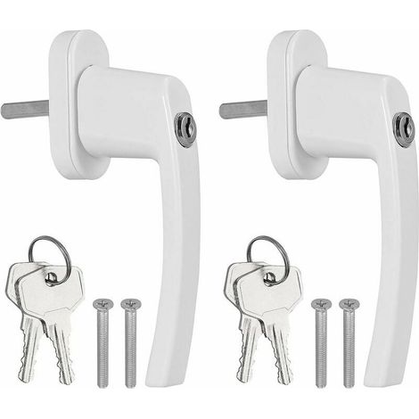 2er Set Fenstergriffe abschließbar mit Schlüssel aus weißem Aluminium, inkl. 4 Schrauben und 4 Schlüssel für alle gängigen Fenster und Balkontüren (1/4)
