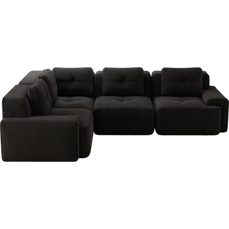 Canapé d'angle modulaire en tissu côtelé noir, sans montage, assise basse confortable, pieds antidérapants et design modulable pour salon ou bureau – CHICFURN (1/5)