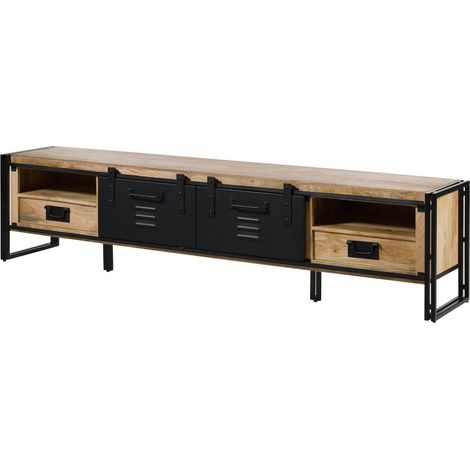 TV-Board Mango 240x45x55 natur klar lackiert / Metall schwarz BLACKBURN 555