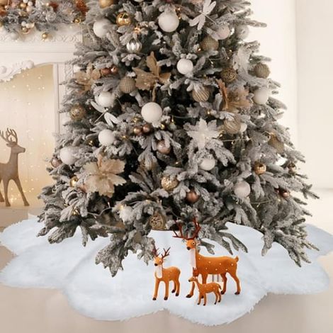 Tapis de sapin de Noël 78 cm, blanc épais, imitation fourrure, style tapis, tapis de sapin de Noël, décorations de sapin de Noël (1/5)