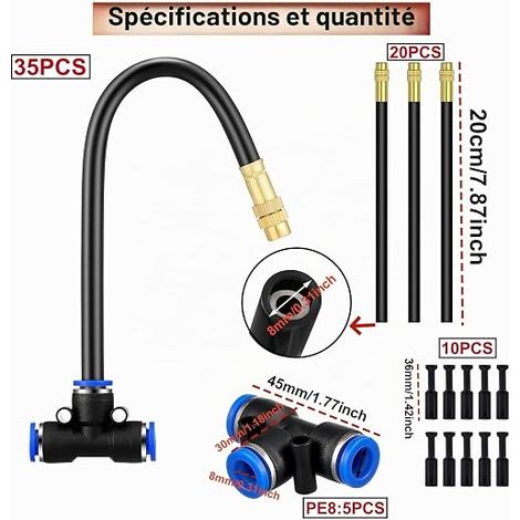 Curved Garden Irrigation System, Watering System Kit, Drip Watering Kit, Fog Irrigation Kit, Pneumatic Fitting+Nozzle (1/4)
