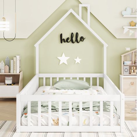 Letto casetta bambino 90x200 cm in legno bianco, salvaspazio, senza materasso FloraGrace (1/5)