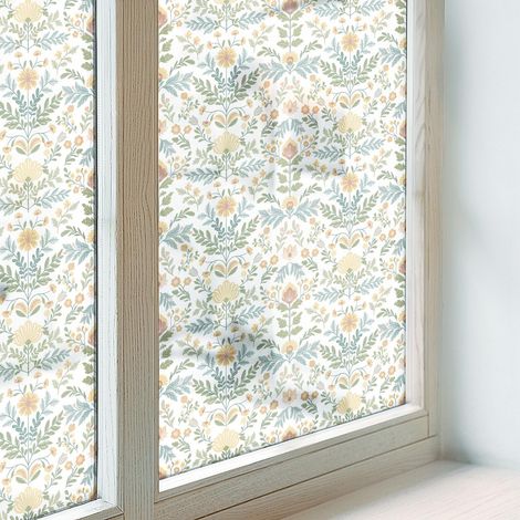Klebefolie 100x146 cm Dekorativ Folie für Zuhause Schlafzimmer Milchglas Selbstklebend Sichtschutz Fenster Dekorfolie Blickdicht PVC Blumensymmetrie