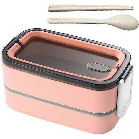 Boîte à lunch, boîte bento avec cuillère, compartimentée, compatible micro-ondes, rose (1/5)