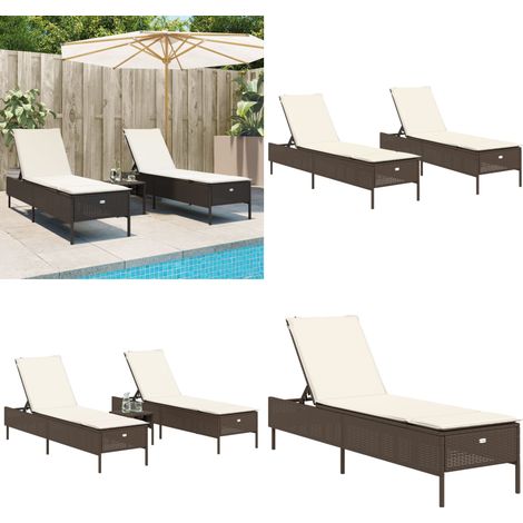 Sonnenliegen mit Auflagen 2 Stk. Braun Poly Rattan - Sonnenliegen - Gartenmöbel - Outdoormöbel - Relaxsessel - Poolliegen - Home & Living