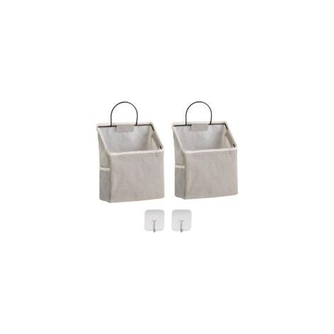 Set di 2 borse organizer da parete, contenitori da appendere per armadio, tasca, bagno, dormitorio, scatole portaoggetti per cotone e lino per camera da letto (grigio) - Crezuo