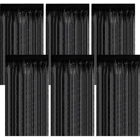 Lot de 6 rideaux franges Lametta Noir 1m x 2m paillettes pour fête & déco