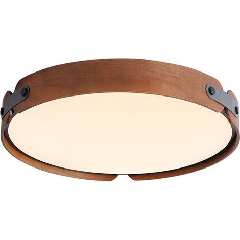 Plafonnier LED lustre minimaliste en métal aspect bois et plastique blanche 42cm (1/5)