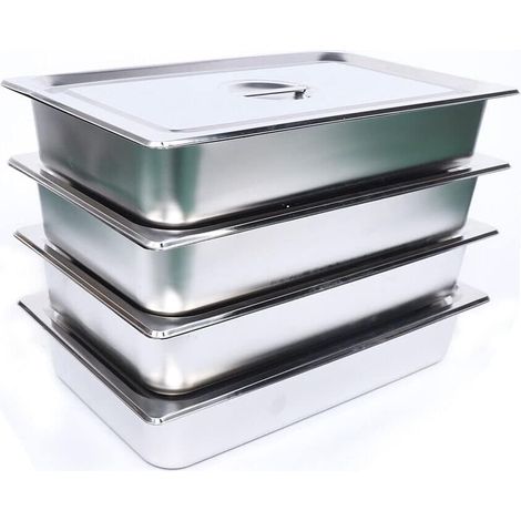 Lot de 4 assiettes de présentation en acier inoxydable pour hôtel, traiteur, buffet, 20 x 30 x 10 cm, récipient gastronorme profond en acier inoxydable, récipients chauffants, assiettes de