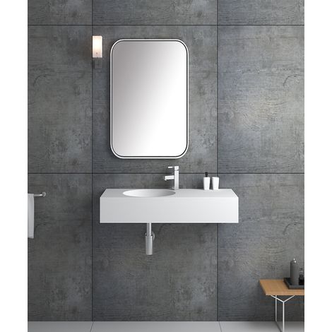 Lavabo rettangolare sospeso in resina minerale Bianco opaco - Uele