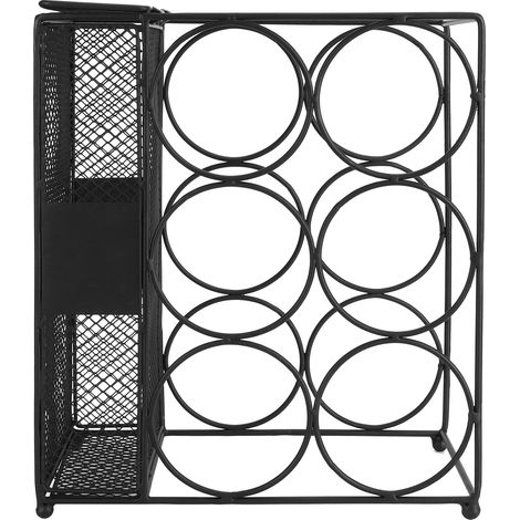 Rangement à vin sur pied en fer noir, design géométrique moderne avec panier à bouchons, étagère compacte 27x32cm pour cuisine (1/5)