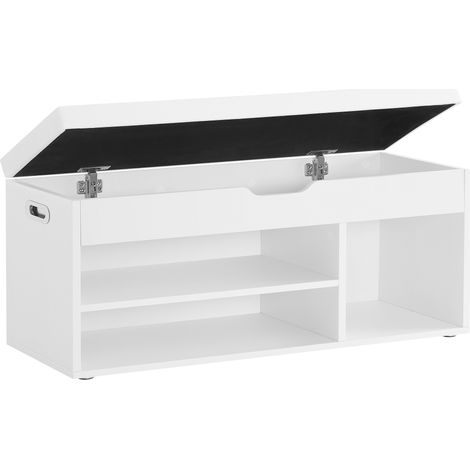 Vasagle – Banc à chaussures rembourré blanc – Rangement caché avec étagères – Dimensions 30 x 100 x 44 cm – Capacité de charge 136 kg
