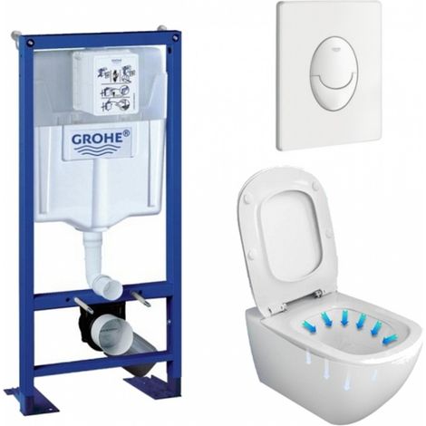 Pack WC Grohe Rapid SL + Cuvette Tesi AquaBlade Ideal Standard + Plaque blanche (1/5)