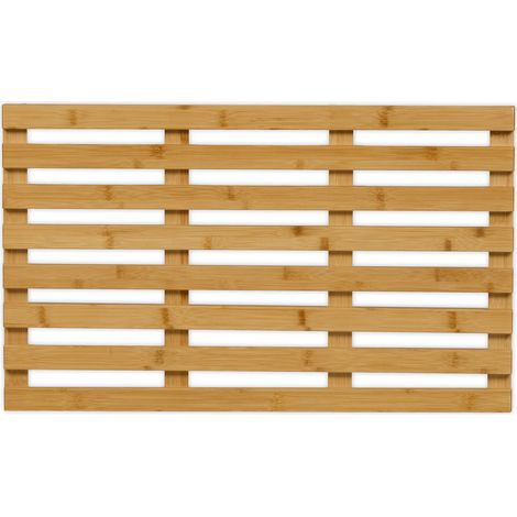 Relaxdays Bamboo Bath Mat, 66 x 40 cm, Non-Slip, for Bathtub, Shower & Sauna, Indoor & Outdoor, Slatted Board, Natural (1/5)