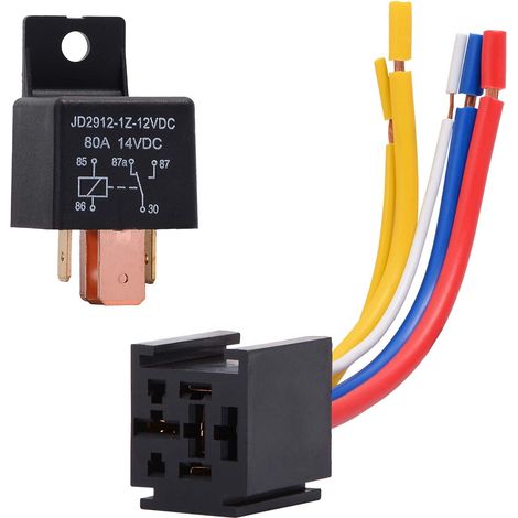 1 paquete de relé SPST de 5 pines normalmente abierto (On/Off) para automóviles y camiones, 12 V, 80 A, 5 cables, de alta resistencia. (1/5)