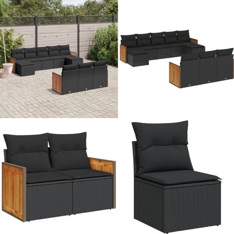 Salon de jardin 10 pcs avec coussins noir résine tressée - Salon De Jardin - Meuble De Jardin - Ensemble Salon De Jardin - Mobilier Extérieur - Set De Canapés - Home & Living (1/5)
