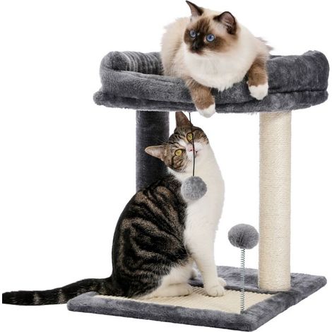 PAWZ Road Arbre à Chat Coussin avec Panier, Poteau Griffoir en Bas, Pompon Suspendu, Balle avec Ressort, Arbre a Chat Chaton, 44cm, Gris (1/5)