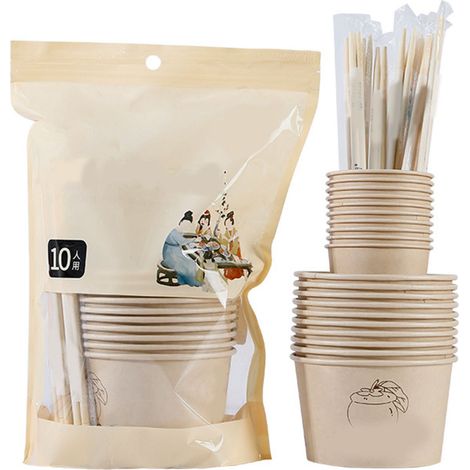 Ensemble de bols à soupe en papier, bols, tasses et baguettes, polyvalent, portable, durable et robuste, idéal pour les fêtes, le camping et les pique-niques. (1/5)