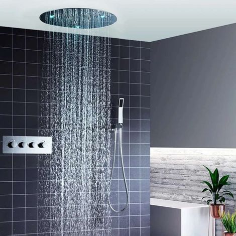 Ciel de pluie thermostatique led chrome Ø50cm, Belfast (1/5)