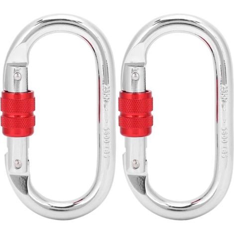 Climbing Safety Hook, 2pcs 25KN O-Shaped Carabiner Locking Carabiner Chrome Plating Mountaineering for Rock Climbing Rappelling Hammocks