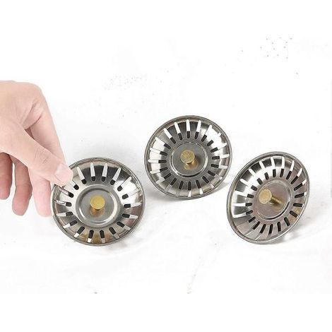 Bouchon de vidange en acier inoxydable 80 mm, lot de 3, avec filtre, pour cuisines et salles de bains. (1/5)