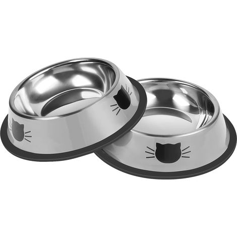 Juego de 2 cuencos de acero inoxidable de 200 ml + base de goma extraíble y antideslizante para gatos pequeños. (1/4)