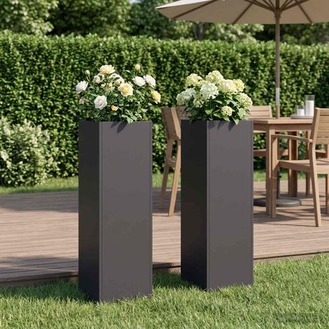 vidaXL Garden Planter 2 pcs Black 20 x 20 x 75 cm Cold-rolled Steel (1/5)