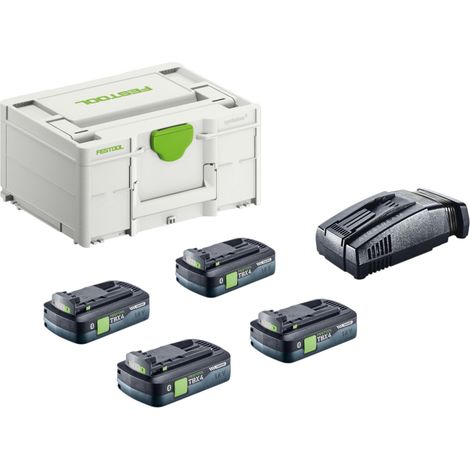 Kit d'alimentation Festool SYS 18 V 4xTBX4/SCA16 avec 4 batteries BP 18 TBX 4 C-ASI 18 V 4,0 Ah (4x 578745) + chargeur rapide SCA 16 (576953) + Systainer