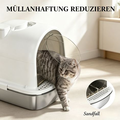 Litière fermée en acier inoxydable, maison de toilette pour chat, facile à nettoyer (1/5)