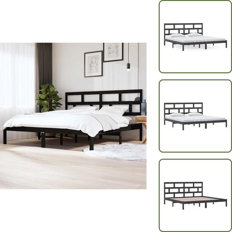 The Living Store Giroletto Nero in Legno Massello di Pino 200x200 cm - Testiera letto