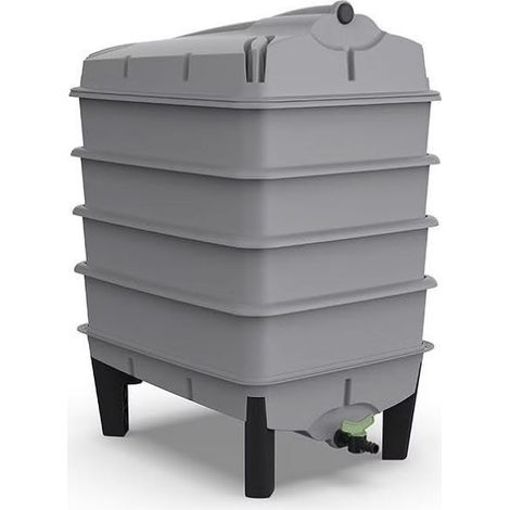 4-Tray Worm Composter Kit in Stone Grey - Includes Worms (1/5)