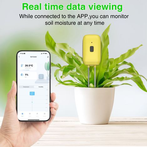 Strumento per testare il terreno, la temperatura e l'umidità, per misurare l'umidità delle piante in vaso, controllabile tramite applicazione per smartphone. (1/5)