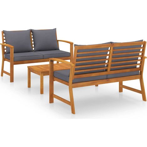 vidaXL Muebles de jardín 3 pzas cojines madera maciza de acacia (1/5)