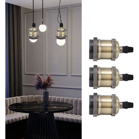 Douille de lampe en aluminium style antique avec fil de terre, culot à vis E26/E27 en métal, tête de lampe rétro, accessoires pour lampe, lot de 6, couleur bronze antique (1/5)