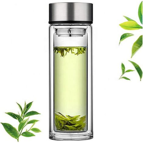 Bouteille thermique en verre pour infuseur à thé portable, gourde isotherme avec filtre, 500ml, résistante à la chaleur, idéale voyage et bureau, sans BPA (1/4)