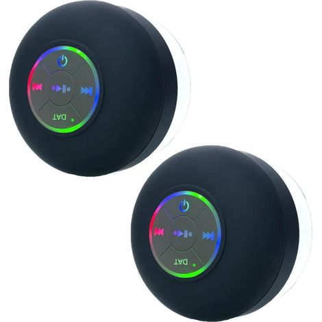 Enceinte Bluetooth Salle De Bain - Ventouse - Étanche IPX7 - LED Rythmique - Bass Stéréo - Portative - 10 M Portée - 2 Pièces