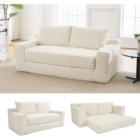 2-Sitzer-Schlafsofa aus weißem Cordstoff, ohne Montage OKMYHOME (1/5)