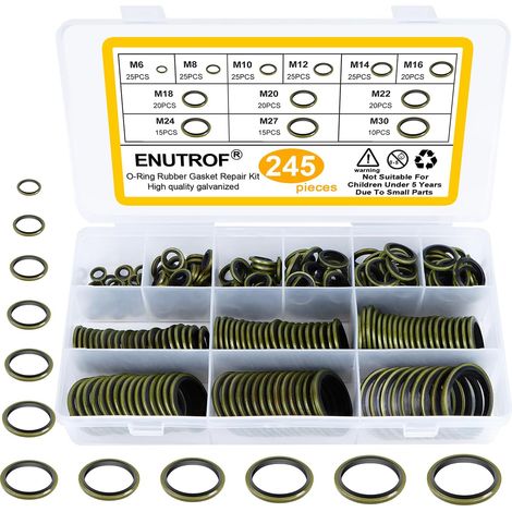 Rondelle Plate avec Lèvre en Caoutchouc Joints d'étanchéité Hydrauliques 245Pièces M6-M30 Joint Vidange Bouchon Pour Presses Tuyaux D'huile Cylindres (245) (1/5)
