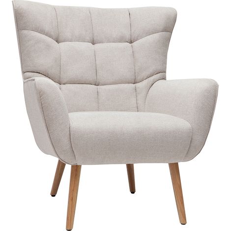 Poltrona tessuto effetto velluto testurizzato beige base legno AVERY (1/4)