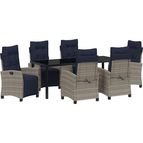 Garten Essgruppe mit Kissen 7 pcs Grau Poly-Rattan vidaXL