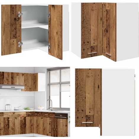 Armario esquinero colgante "Lyon" de madera vieja, 57 x 57 x 60 cm, madera de ingeniería - Armario de esquina cocina - Almacenamiento cocina