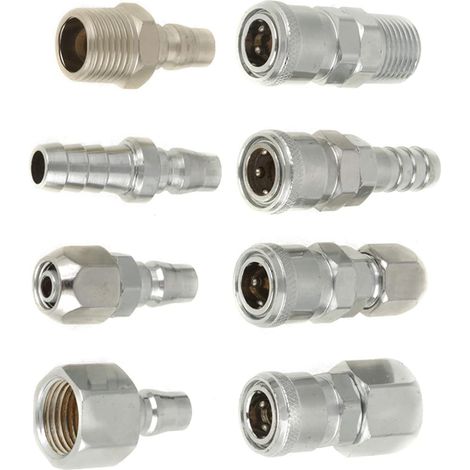 Raccord rapide pour tuyau d'air comprimé, lot de 8 pièces, 1/2" (1/5)