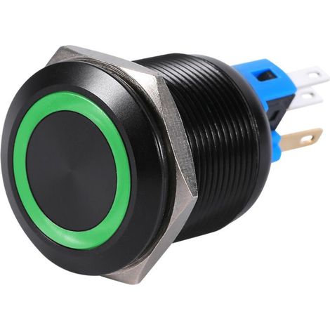 Interrupteur poussoir étanche 22 mm, verrouillage automatique avec LED verte 12-24 V, pour tableau électrique industriel (1/5)