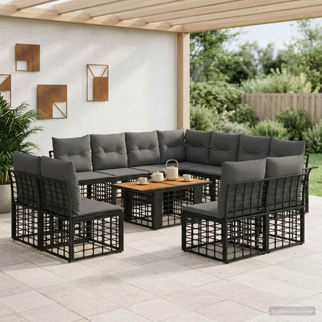 vidaXL Set Divano da Giardino 12 pz Nero e Grigio scuro polyrattan (1/5)
