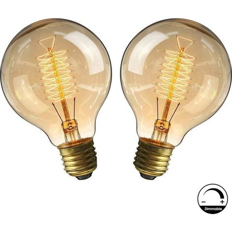 QAZQA Ampoule E27 Vintage,Fil Lampe Rétro Antique 220-240V Grosse Ampoule 40W Edison Globe G80 Ampoule Filament Blanc Chaud 2 Pack (1/5)