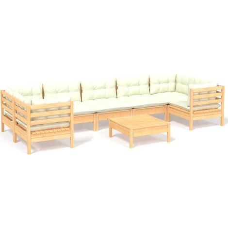 Muebles de jardín 8 piezas cojines madera de pino color crema vidaXL (1/5)
