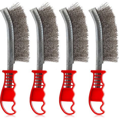 Lot de 4 Brosses Métalliques: Brosses Manuelles à Main Ergonomiques, pour Décapage Rouille Contre Poussière Nettoyage de Soudure Slag (1/5)